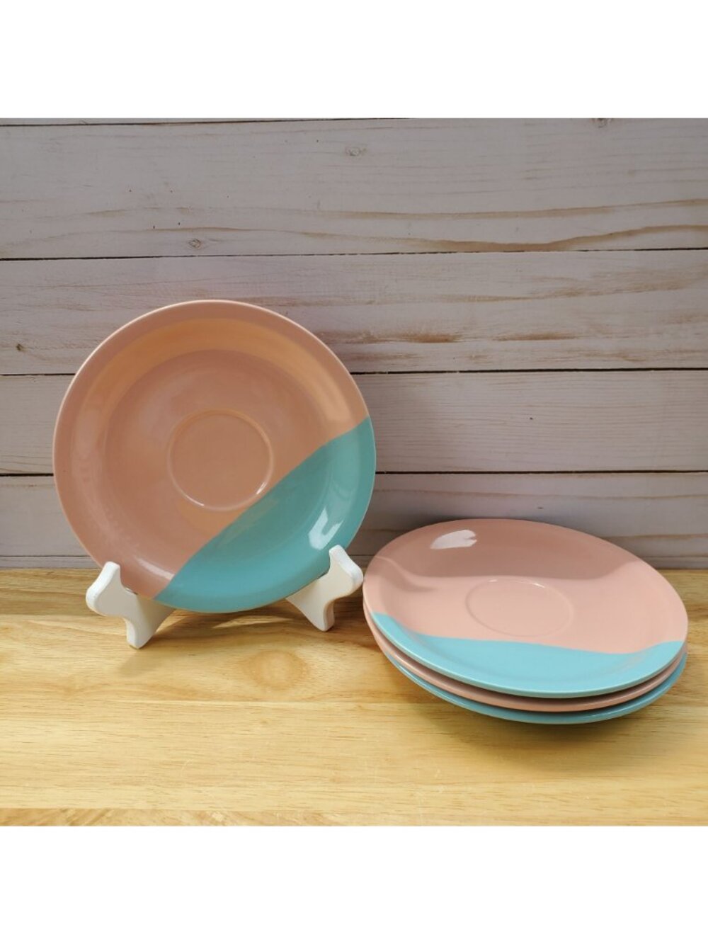 Hand Painted VTG Pier 1 Pink Blue Set Of 4 Coffee Cups And Saucers Japan 1990s - Picture 10 of 16